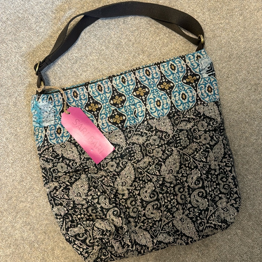 Beautiful handmade tote made from recycled saris, adjustable strap
